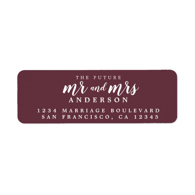 Future Mr Mrs Burgundy Wedding Return Address Label (Front)