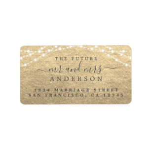 Future Mr Mrs Champagne Gold Lights Wedding Label