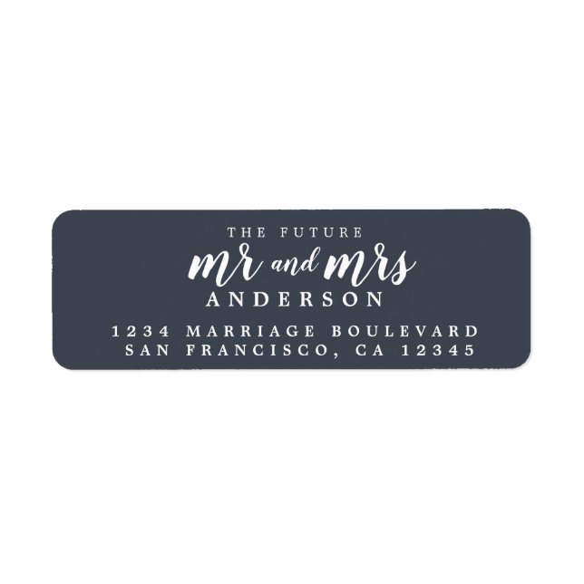 Future Mr Mrs Dark Blue Wedding Return Address Label (Front)
