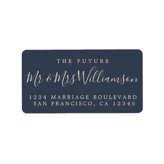 Future Mr Mrs Dark Blue Wedding Return Address Label (Front)