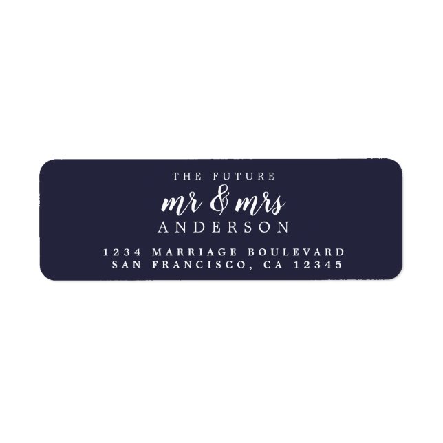 Future Mr Mrs Dark Blue Wedding  Return Address Label (Front)