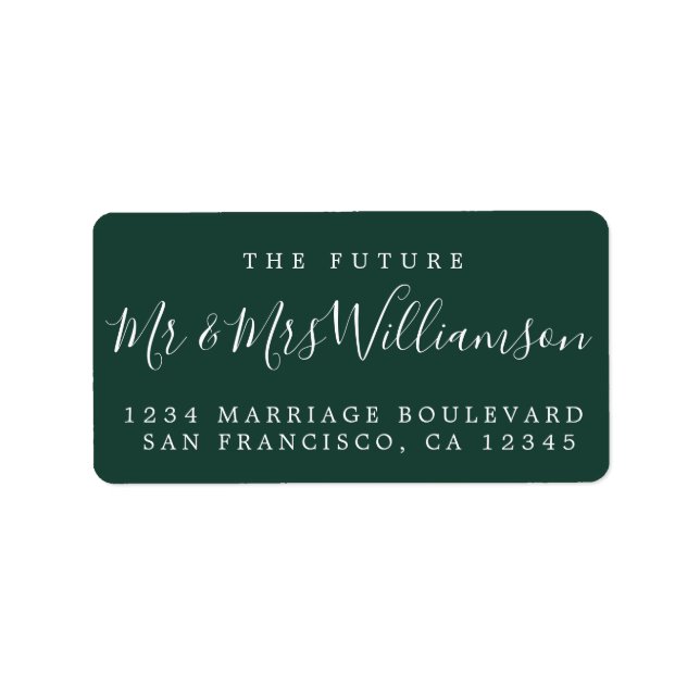 Future Mr Mrs Dark Green Wedding Return Address Label (Front)