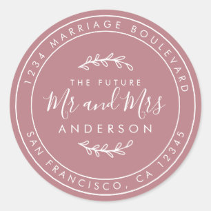 Future Mr Mrs Dusty Rose Wedding Return Address Classic Round Sticker