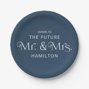 Future Mr & Mrs Engagement Party Blue Paper Plate