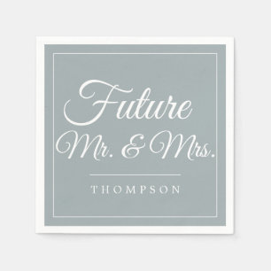 Future Mr & Mrs Engagement Party Dusty Blue Paper Napkin