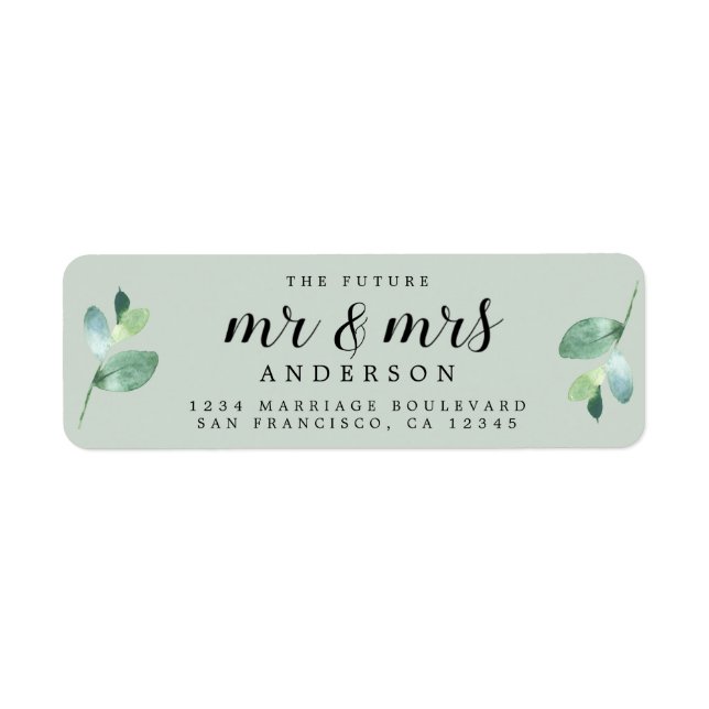 Future Mr Mrs Foliage Green Return Address Label (Front)
