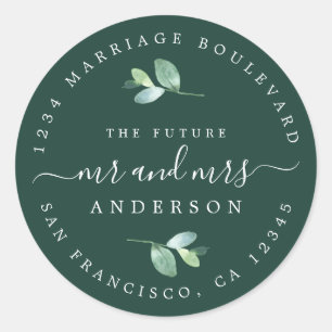 Future Mr Mrs Foliage Wedding Return Address Classic Round Sticker