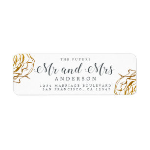 Future Mr Mrs Gold Floral Wedding Return Address Return Address Label