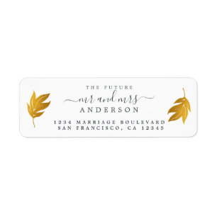 Future Mr Mrs Gold Leaf Wedding Return Address Label