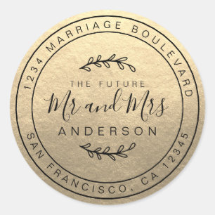Future Mr Mrs Gold Wedding Return Address Classic Classic Round Sticker