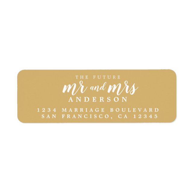 Future Mr Mrs Gold Yellow Wedding Return Address Label (Front)