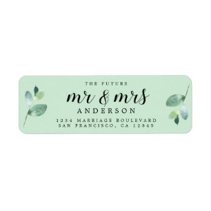 Future Mr Mrs Green Foliage Wedding Return Address Label
