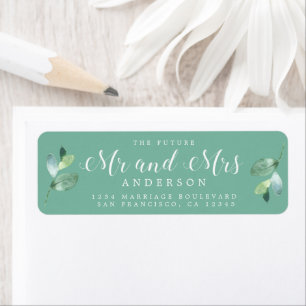 Future Mr Mrs Green Foliage Wedding Return Address Label