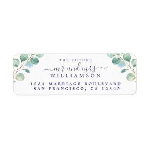 Future Mr Mrs Green Foliage Wedding Return Address Label