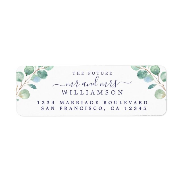 Future Mr Mrs Green Foliage Wedding Return Address Label (Front)