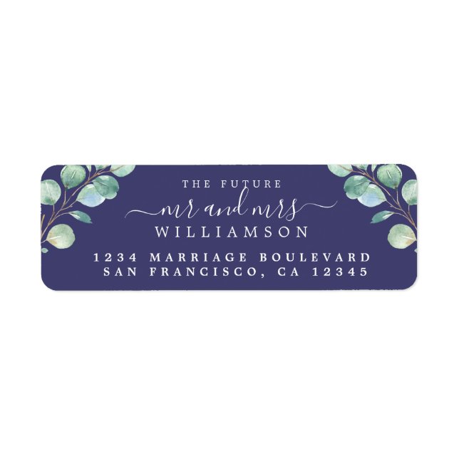 Future Mr Mrs Green Foliage Wedding Return Address Label (Front)