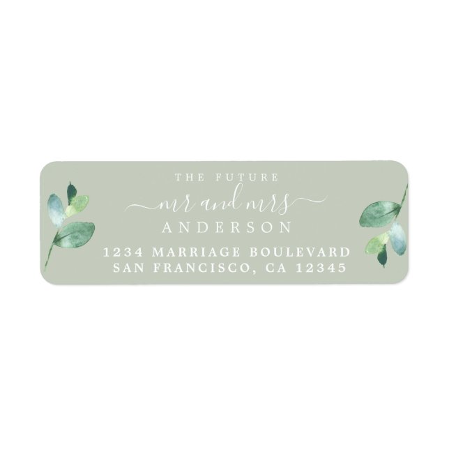 Future Mr Mrs Green Foliage Wedding Return Address Label (Front)