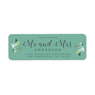 Future Mr Mrs Green Foliage Wedding Return Address Label