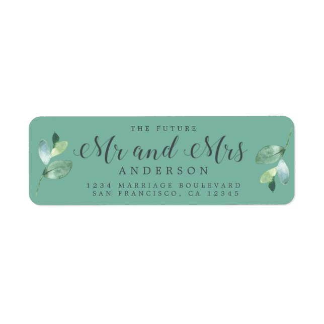 Future Mr Mrs Green Foliage Wedding Return Address Label (Front)