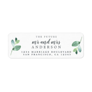Future Mr Mrs Green Foliage Wedding Return Address Label