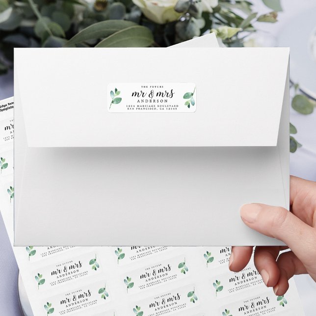 Future Mr Mrs Green Foliage Wedding Return Address Label (Creator Uploaded)