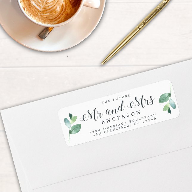 Future Mr Mrs Green Foliage Wedding Return Address Label (Creator Uploaded)