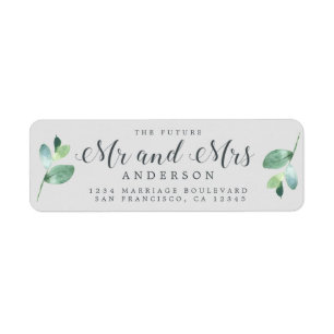 Future Mr Mrs Green Foliage Wedding Return Address Label