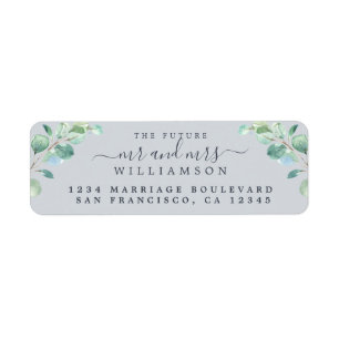 Future Mr Mrs Green Foliage Wedding Return Address Label