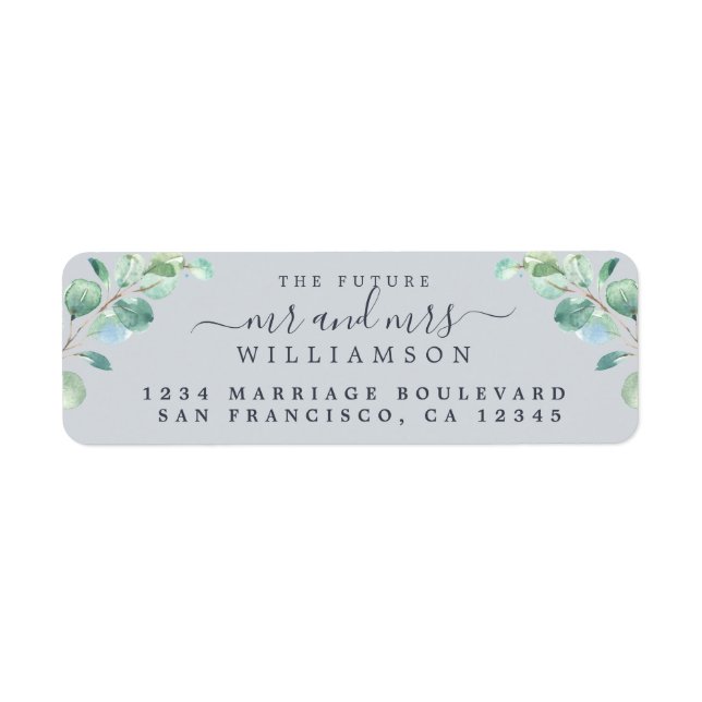 Future Mr Mrs Green Foliage Wedding Return Address Label (Front)