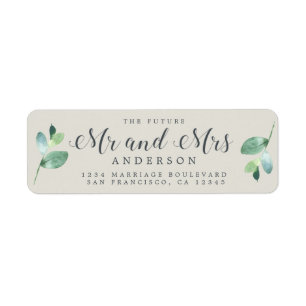 Future Mr Mrs Green Foliage Wedding Return Address Label