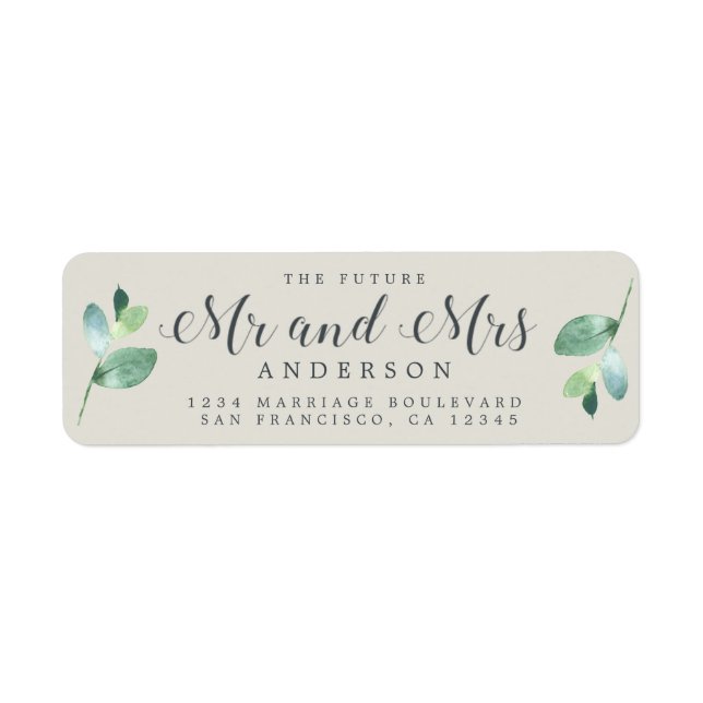 Future Mr Mrs Green Foliage Wedding Return Address Label (Front)