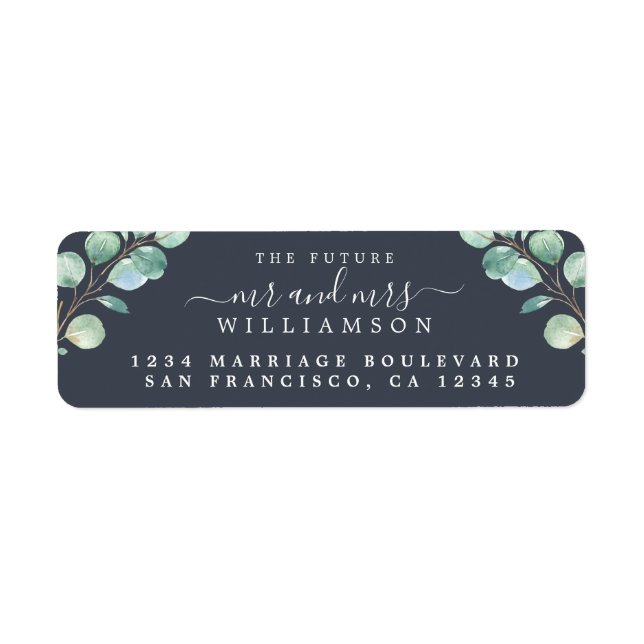 Future Mr Mrs Green Foliage Wedding Return Address Label (Front)