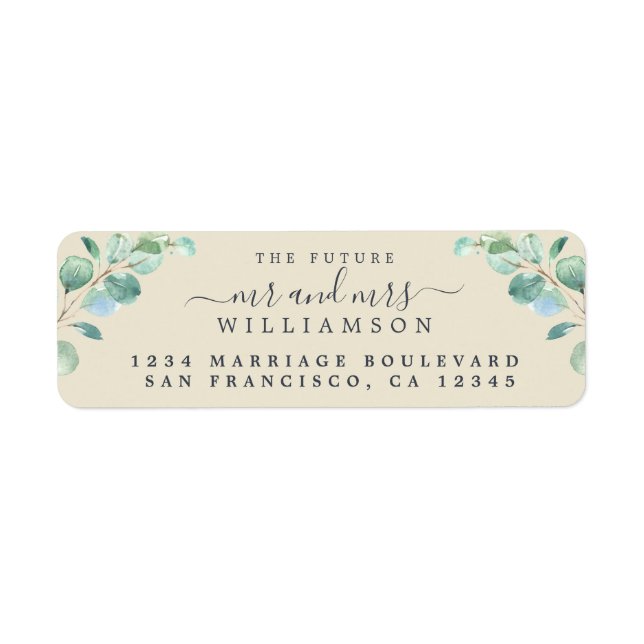 Future Mr Mrs Green Foliage Wedding Return Address Label (Front)