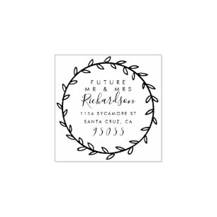 Future Mr & Mrs Hand-drawn Wreath Return Address Rubber Stamp