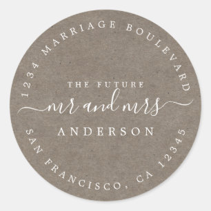 Future Mr Mrs Kraft Paper Wedding Return Address Classic Round Sticker