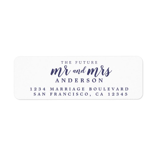 Future Mr Mrs Navy Blue Script Return Address Label (Front)