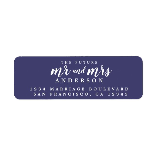 Future Mr Mrs Navy Blue Wedding Return Address Label (Front)