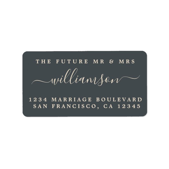 Future Mr Mrs Off-Black Wedding Return Address Label (Front)
