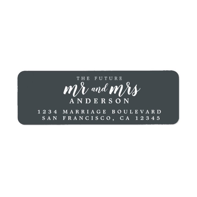 Future Mr Mrs Off-Black Wedding Return Address Label (Front)
