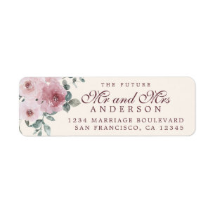 Future Mr Mrs Pink Burgundy Floral Return Addres Address Label