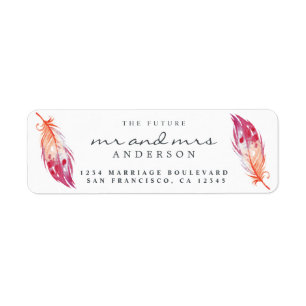 Future Mr Mrs Pink Feather Wedding Return Address Label