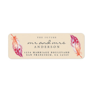 Future Mr Mrs Pink Feather Wedding Return Address Label