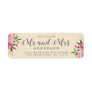 Future Mr Mrs Pink Floral Wedding Return Address Label