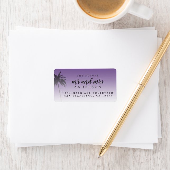 Future Mr Mrs Purple Beach Wedding Return Address Label (Insitu)