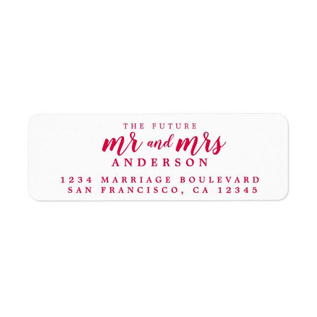 Future Mr Mrs Red Ink Script Return Address Label (Front)
