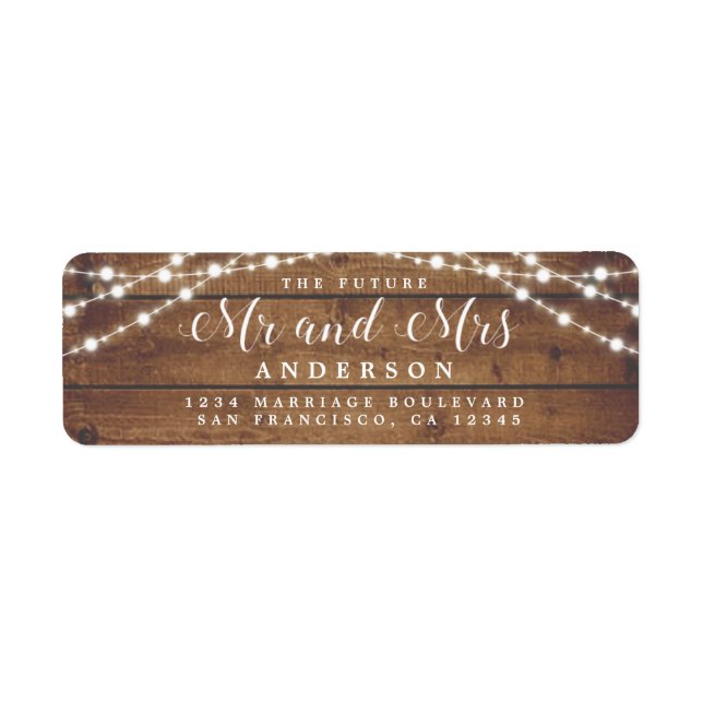 Future Mr Mrs Rustic Lights Wedding Return Address Label (Front)