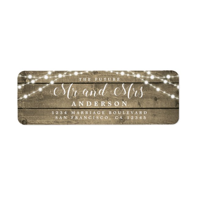 Future Mr Mrs Rustic Lights Wedding Return Address Label (Front)