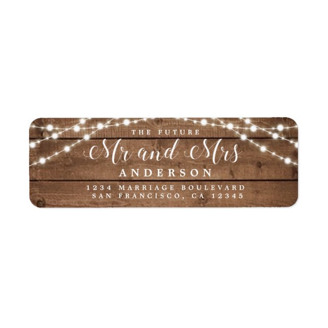 Future Mr Mrs Rustic Lights Wedding Return Address Label (Front)