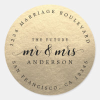 Future Mr Mrs Script Champagne Gold Return Address