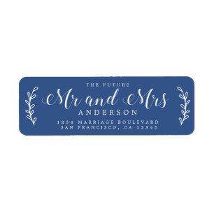 Future Mr Mrs Script Classic Blue Return Address Return Address Label